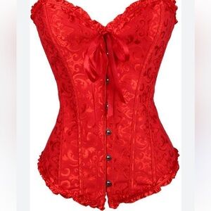 Elegant Red Jacquard Overbust Corset